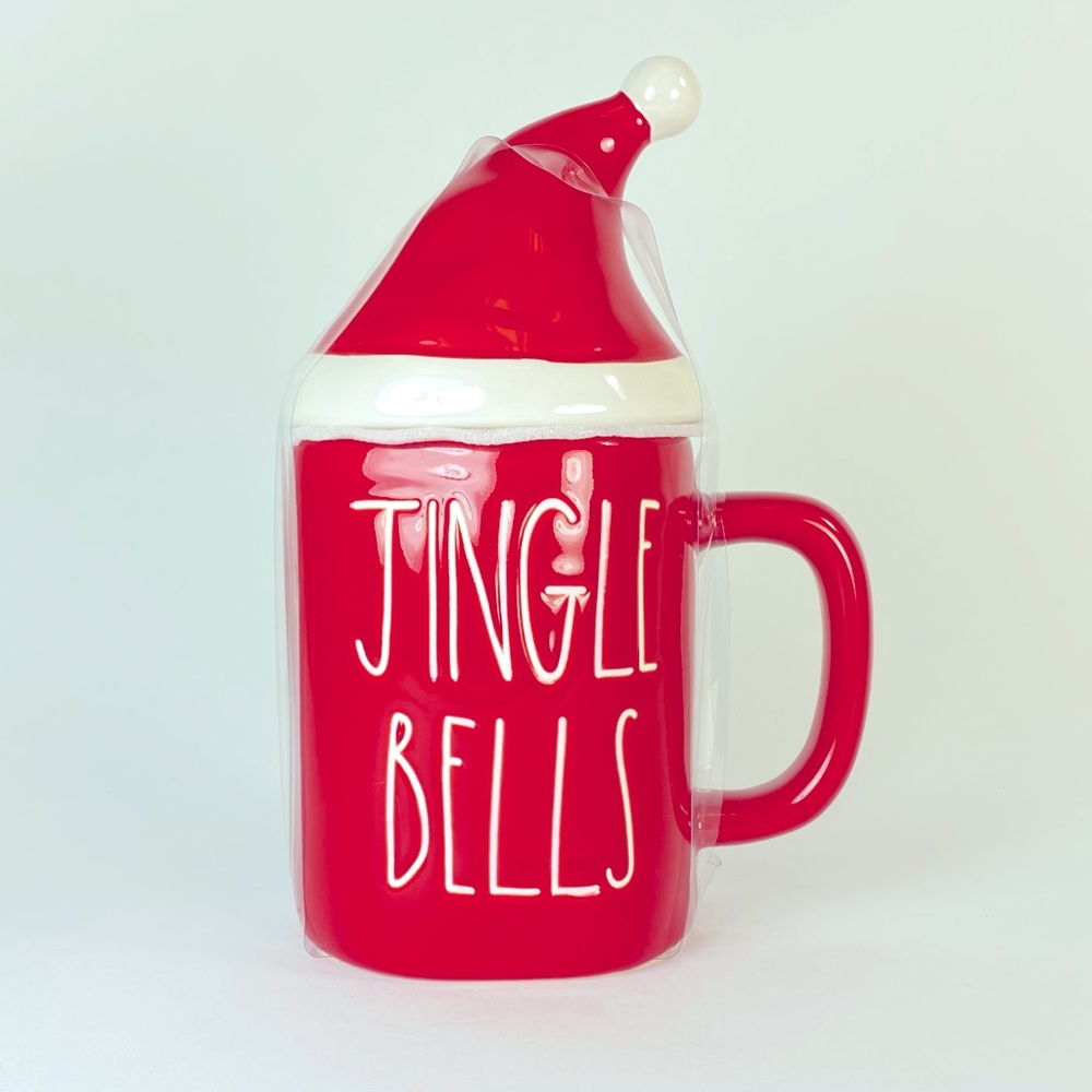 Rae Dunn Jingle Bells Mug Cup with Santa Hat Red